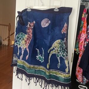 Bohemian Navy Wrap Skirt with Colorful Giraffe Print